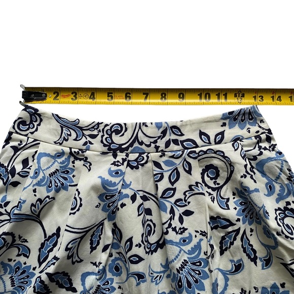 Ann Taylor Loft Skirt Cream Blue Floral Size 0 Petite Floral Pockets Pleated - Picture 8 of 12